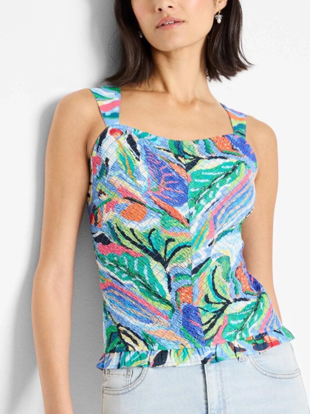 Nic+Zoe Island Beat Smocked Cotton Tank NWT Size XS